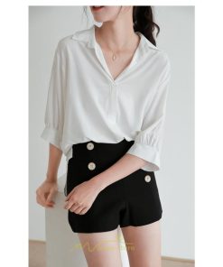 シャツ・ブラウス | レディース シャツ ブラウス 夏コーデ 上品 Vネック 華奢見え 着痩せ オフィス 七分袖 白 ライトグリーン 無地 ビジネス リクルート 日常 おしゃれ 事務服