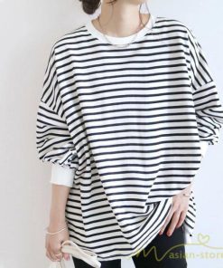 ｔシャツ・カットソー | ボーダー＆無地ビッグプルオーバー レディース トップス Tシャツ オーバーサイズ トレーナー 長袖 可愛い 20代30代40代 シンプル ゆったり ロングＴ