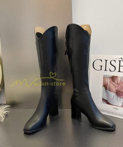 ロングブーツ | レディース ブーツ 秋冬 シューズ 靴 太ヒール チャンキーヒール 合皮ブーツ PUブーツ ロング靴 後ろファスナー COS くつ 大人 コスプレ