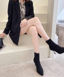 ショートブーツ | ニットソックスブーツ ポインテッドトゥ