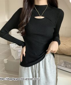 ニット・セーター | カットソー ニット レディース リブニット 長袖 秋冬 春 トップス スリム ストレッチ インナー 無地 着痩せ 長袖ニット 長袖カットソー 通学通勤 プルオーバー