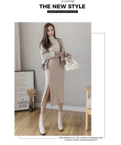 スカート | レディース ロング丈 ミモレ丈 冬 秋 暖か ボトムス ハイウエスト 美ライン スリット セクシー ニット イベント お出かけ デート お呼ばれ お食事会