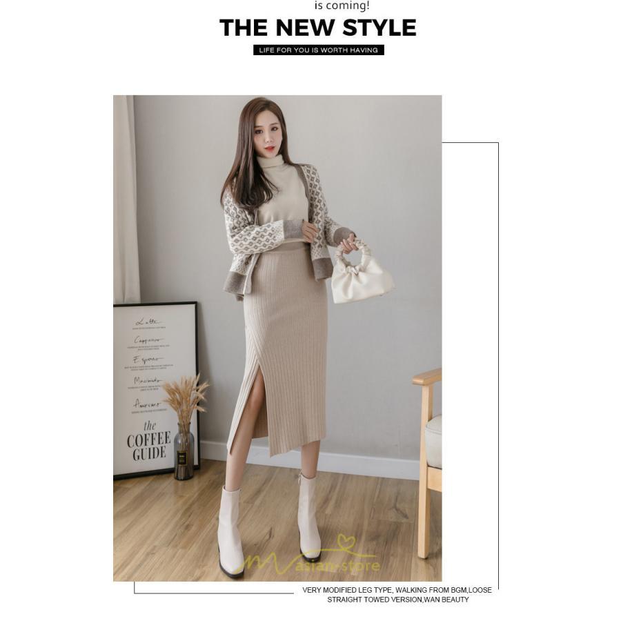 スカート | レディース ロング丈 ミモレ丈 冬 秋 暖か ボトムス ハイウエスト 美ライン スリット セクシー ニット イベント お出かけ デート お呼ばれ お食事会