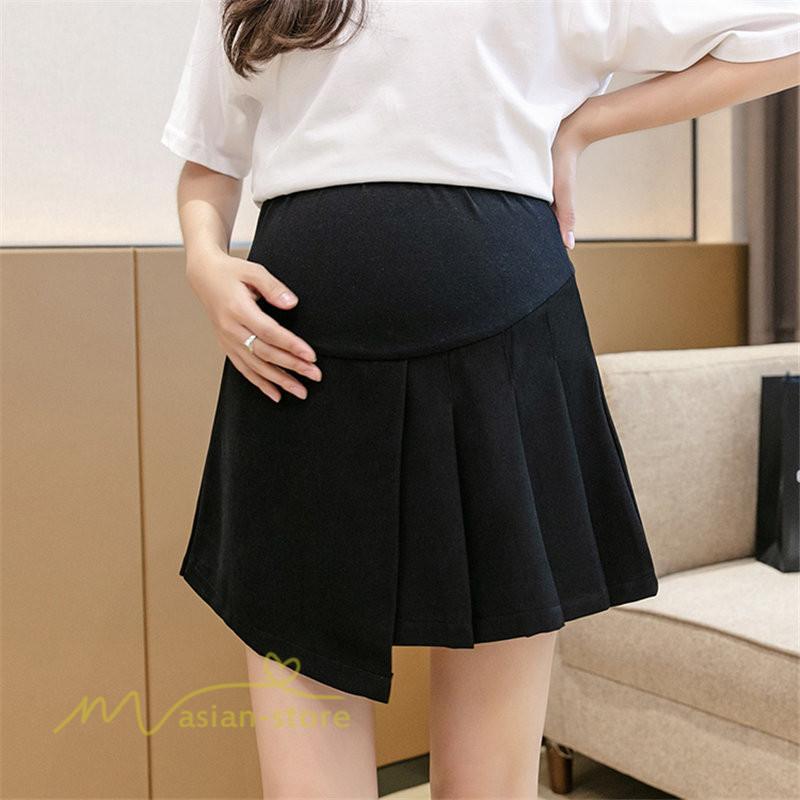 スカート | マタニティ ショート丈 レディース プリーツ 無地 マタニティ夏 サマーカジュアル 産前産後 着痩せ マタニティウェア 通気性 上品