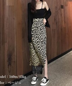 タイトスカート | カジュアル ペンシルスカート レオパード柄 ニットスカート おしゃれ ハイウエスト ヒョウ柄 スリット レディース