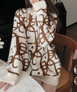 ニット・セーター | ジャガード柄ニットトップス 長袖韓国秋冬
