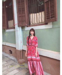 マキシ | 夏ワンピース ロングワンピース フレアワンピース 五分袖 落ち感 涼しい Vネック 大人 可愛い 旅行 パーティードレス お呼ばれワンピース 30代40代 ビーチ