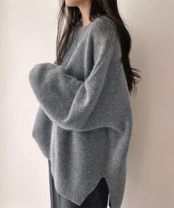 ニット・セーター | ニット レディース 秋冬 厚手 トップス セーター 秋服コーデ 長袖 パフスリーブ ボリューム感 スリット ゆったり 30代 上品 無地 大人 ニットセーター 大きめ