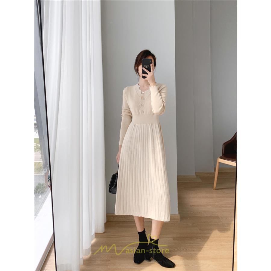 ニットワンピース | ワンピース 春 春服 レディース 長袖 ゆったり 秋 冬 ロング丈 可愛い 2022秋冬 暖か 通勤 おしゃれ デート 20代30代40代50代 女子会 同窓会