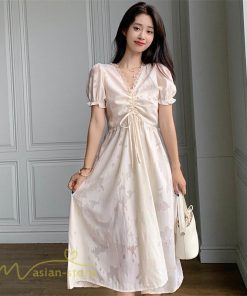 ミディアム | ワンピース レディース 着痩せ 上品 半袖 Aラインワンピース シフォン カジュアル 膝丈 きれいめ おしゃれ Vネック 上品 40代 30代 20代 サマーワンピース