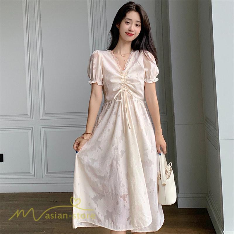 ミディアム | ワンピース レディース 着痩せ 上品 半袖 Aラインワンピース シフォン カジュアル 膝丈 きれいめ おしゃれ Vネック 上品 40代 30代 20代 サマーワンピース