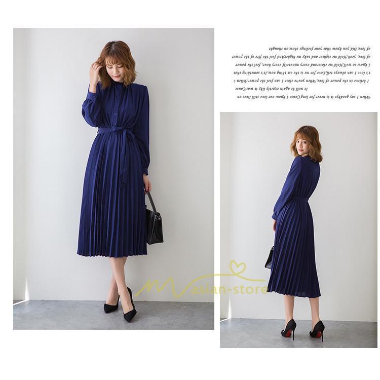 マキシ | プリーツワンピース ワンピース レディース ロングワンピース ミモレ丈 秋物 長袖 長袖ワンピース お呼ばれワンピース 大人 揺れる 二次会 シャツワンピース