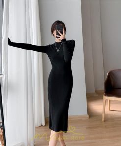 ニットワンピース | タイト ワンピース ニット レディース 秋冬 ワンピース 結婚式 ミモレ丈 ロング丈 着痩せ 通勤 上品 オフィス 高級感 おしゃれ 暖か