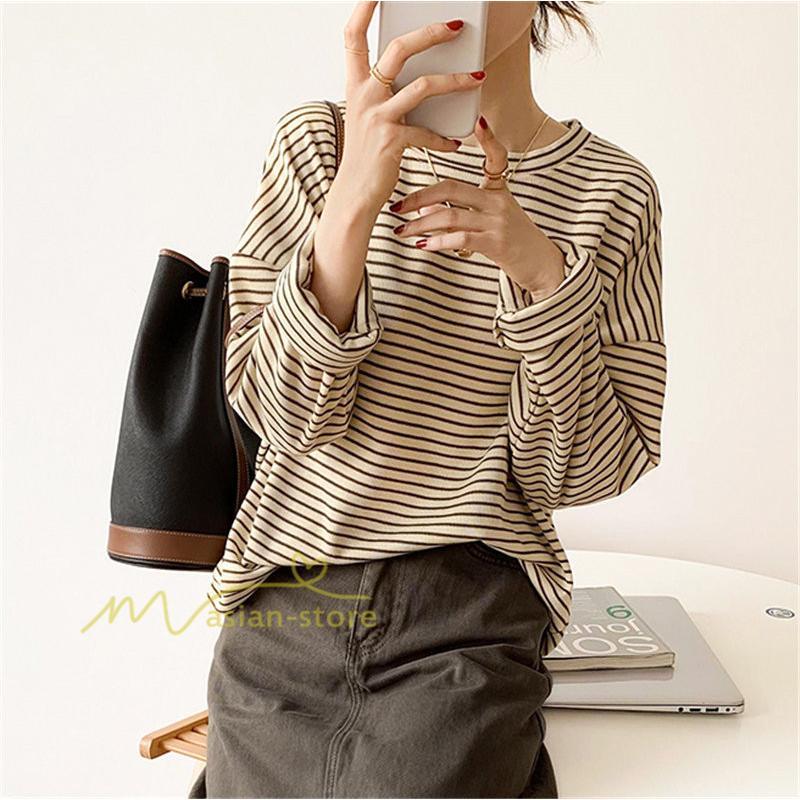 tシャツ・カットソー | Tシャツ レディース トップス 長袖 カットソー ボーダー シンプル ボートネック ストライプ柄 20代30代40代50代 着回し 通勤通学 お出かけ カジュアル 着痩せ