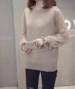 ニット・セーター | ニットセーター カットソー バルーン袖 袖チュール切り替え レディース 長袖 おしゃれ ニットトップス プルオーバー