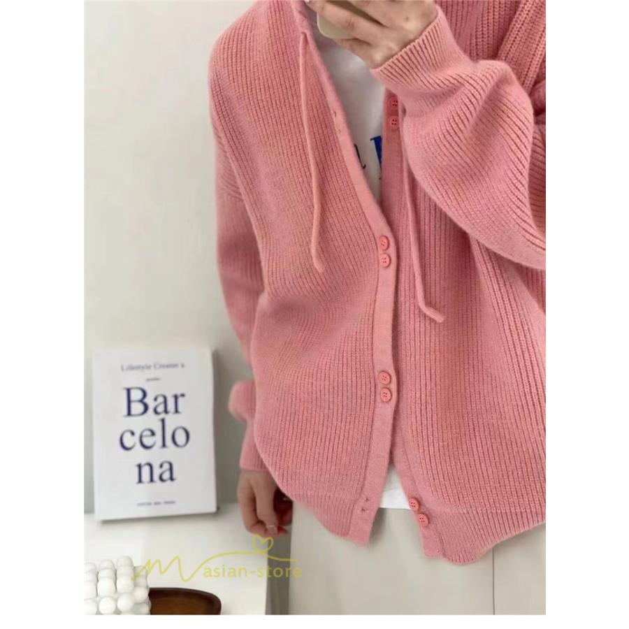 カーディガン | ニットニットパーカー セーター フード付き アウター 羽織り 秋冬 レディース トップス 通学通勤 ゆったり 7色 厚手 ニットアウター 20代40代