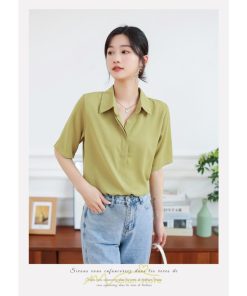 シャツ・ブラウス | ブラウス シャツ オフィス レディース 白 緑 半袖 ビジネス カジュアル 制服 事務服 コスプレ シフォン 柔らかい 華奢見え ファッション 2022新作 開襟 通勤 OL