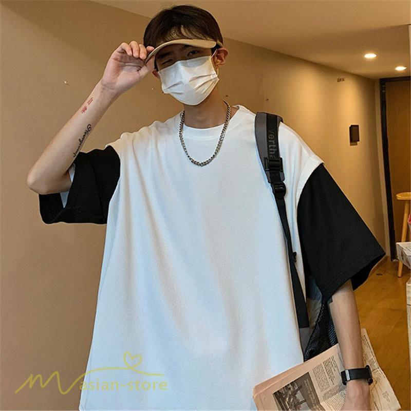 Tシャツ | Tシャツ メンズ 半袖 重ね着風 レイヤード 無地 ゆったり クルーネック カットソー 20代 30代 おしゃれ 無地 大きいサイズ シンプル 40代 カジュアル お出かけ