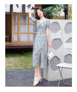 マキシ | ワンピース レディース 着痩せ Vネック カジュアル 花柄 サマーワンピース きれいめ 裾口スリット 日常感 Vネック 膝丈 夏新作 40代 きれいめ 半袖 30代 20代