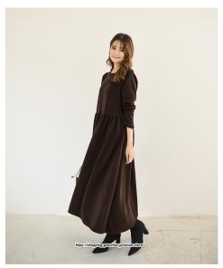 マキシ | ワンピース レディース ウエスト切替 スウェット素材 ロングワンピース タック入 L XL XXL シンプル カジュアル キレイめ 40代 通勤 オシャレ 50代 30代 20代