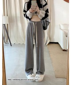 ワイドパンツ | ニットパンツ レディース 綿パンツ リブニット 秋冬 裏起毛 暖かい ロングパンツ ウエストゴム 春 パンツ シンプル 無地 ボトムス 部屋着 ズボン