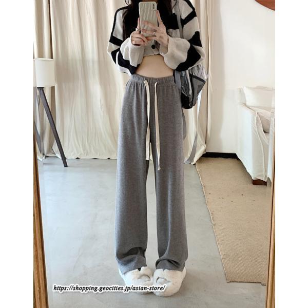 ワイドパンツ | ニットパンツ レディース 綿パンツ リブニット 秋冬 裏起毛 暖かい ロングパンツ ウエストゴム 春 パンツ シンプル 無地 ボトムス 部屋着 ズボン