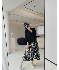 マキシ | ドッキングワンピース 秋 レディース 長袖ワンピース ロングワンピース 切り替えワンピース フェイク レイヤード風 Aラインワンピース お呼ばれワンピース