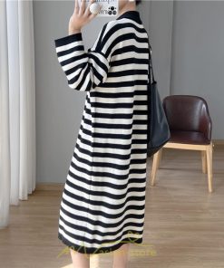 ニットワンピース | ワンピース 秋 秋服 レディース ニット ロングワンピース ロング 長袖 大きいサイズ ゆったり ボーダー柄 スリット お出かけ 部屋着 休日 韓国風 カジュアル