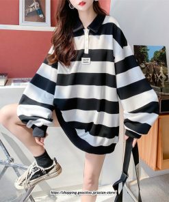 パーカー | トレーナー レディース スウェット 大きいサイズ 韓国 トップス 長袖 おしゃれ ボーダー柄 チュニック 送料無料 体型カバー 大きいサイズ Tシャツ