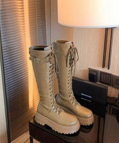 ニーハイブーツ | 厚底 ロングブーツ レースアップ 韓国風