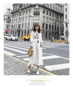 マキシ | ワンピース レディース エスニック風 ボヘミアン ロング丈 ロングワンピース 派手 ゆったり 民族風 長袖 綿麻 リゾート夏 海デート 海外旅行 丸首 秋 高品質