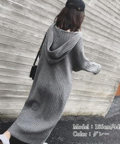 ワンピース | ニットレディース カジュアル ゆったり ロング長袖 リブニット 秋冬 フード付き