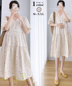 ワンピース | マタニティレディース 着痩せ 半袖 サマーマタニティウェア 上品 Aライン ゆる大きいサイズ お出かけ 韓国風 Vネック 妊婦服
