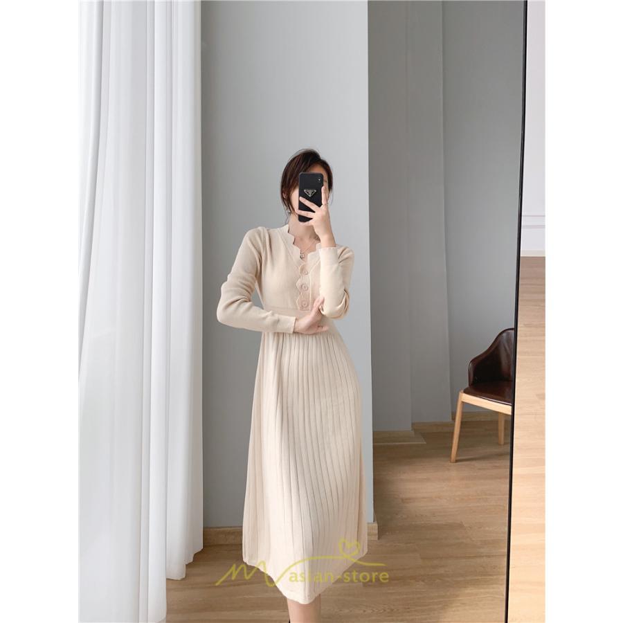 ニットワンピース | ワンピース 春 春服 レディース 長袖 ゆったり 秋 冬 ロング丈 可愛い 2022秋冬 暖か 通勤 おしゃれ デート 20代30代40代50代 女子会 同窓会