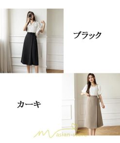 スカート | ひざ丈 ひざ下 ハイウエスト Aライン レディース エレガント レトロ風 着痩せ 上品 トレンド ゆったり 女子会 OL フォーマル 通勤 ビジネス 就活