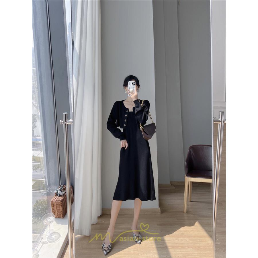 ニットワンピース | セットアップ レディース 秋冬 きれいめ ロング丈無地 20代30代40代50代 長袖 可愛い お出かけ 大人 通勤 韓国風 着痩せ