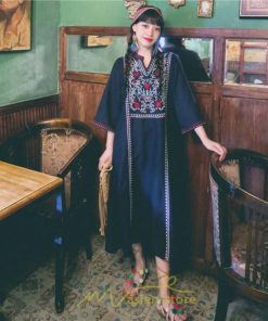 マキシ | 七分袖 ワンピース 綿麻ワンピース ロングワンピース レディース 夏秋 Aライン ゆったり 体型カバー おしゃれ きれいめ 休み 旅行 お出かけ 上品 刺繍 リゾート