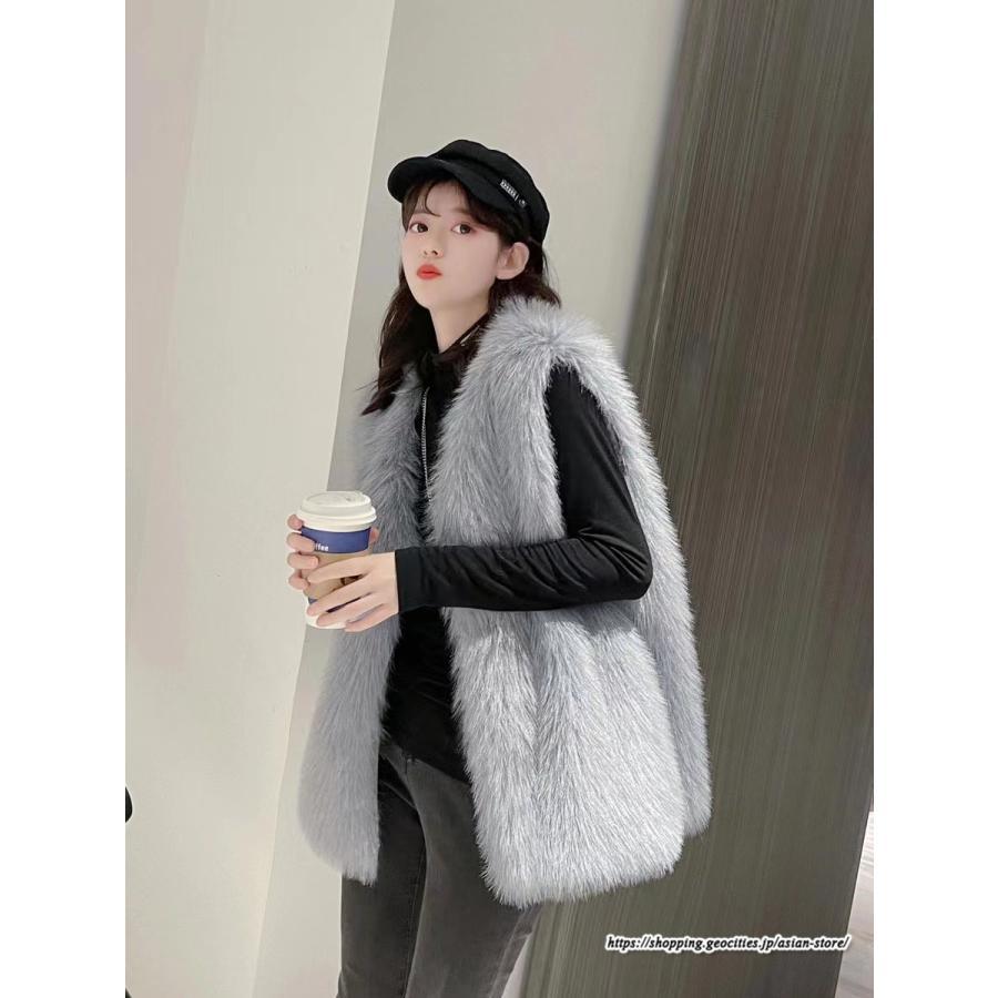 ベスト | ボリュームフェイクファーファー毛皮レディース 冬 フェイクファー 毛皮コート アウター ノースリーブ ふわふわ 秋冬 前開き ジレ