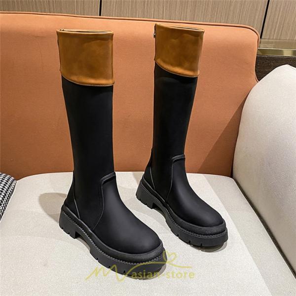 ロングブーツ | レディース ブーツ 厚底 歩きやすい 痛くない 定番 カジュアル 人気ブーツ ファスナー 黒 ブラック 美脚 おしゃれ オフホワイト 白 ブラウン