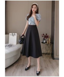 スカート | ミモレフレアAライン無地 エレガント 大きいサイズ 裾広い ハイウエスト 着痩せ 裏地付き 後ろファスナー レディース 通学通勤 体型カバー