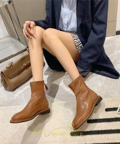 ショートブーツ | ブーツ レディース グランドトゥ 痛くない 歩きやすい 疲れない 滑りにくい 履きやすい ブラック オフホワイト カーキ ブラウン 22.5cm-25cm 黒