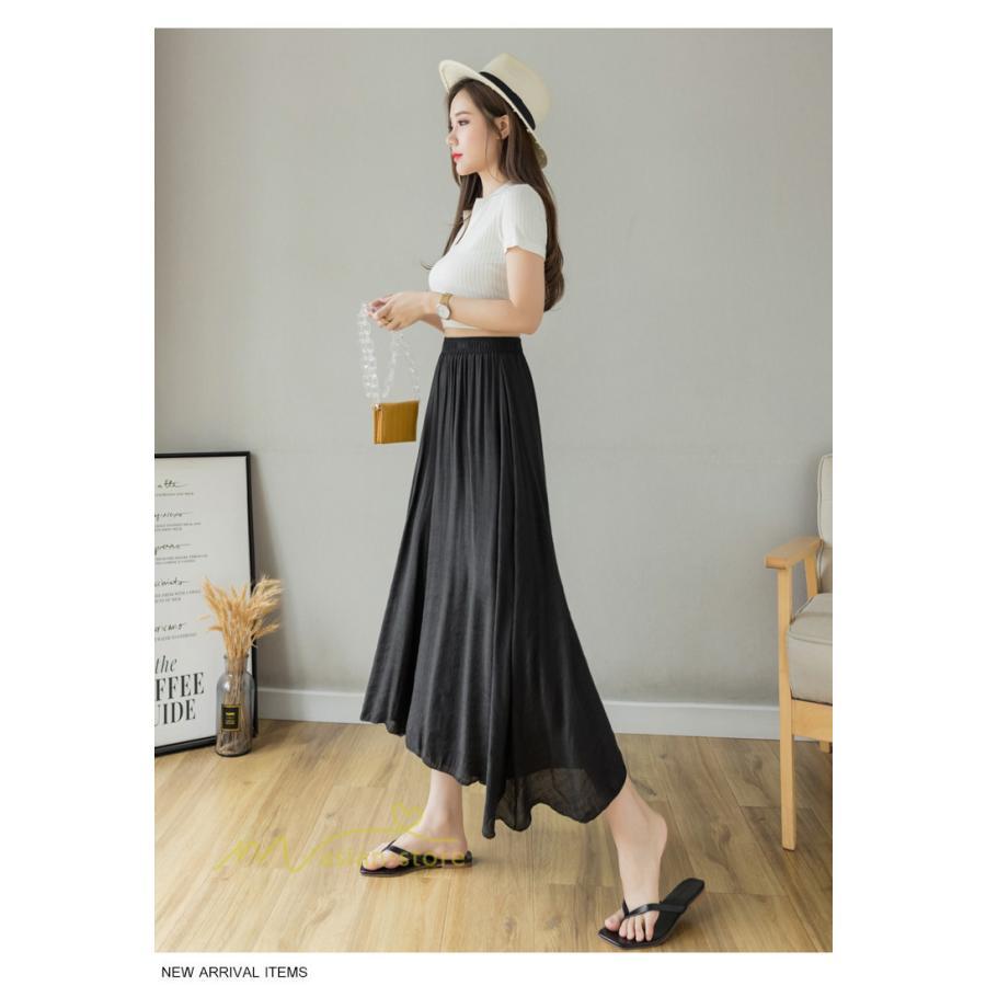 新作 | リネンパンツ 夏 ガウチョパンツ スカーチョ 体型カバー ワイドパンツ レディース ガウチョ ボトムス ゆったり 涼しい キュロット 春夏 ウエストゴム ズボン