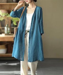 カーディガン | レディース リネン 麻混 ロング 春 秋 ゆったり 7分袖 40代 50代 無地 4色 冷え防止 透け感 羽織 初秋 30代 秋大きいサイズ 20代