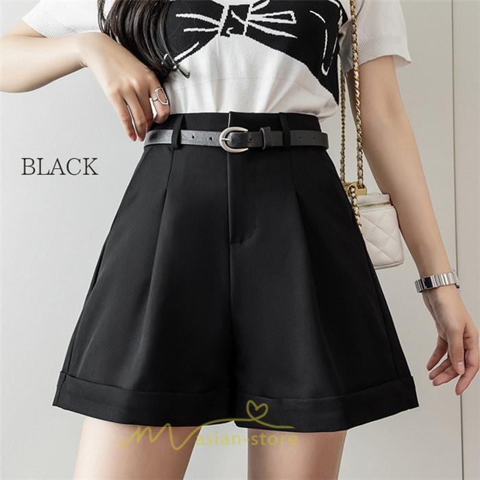 ショートパンツ | パンツ 無地 ベルト 美脚 カジュアル シンプル レディース 春 夏 ベルト付ボトムス お出かけ 日常 ズボン ゆったり 短パン