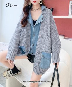 コート・ジャケット | ジャケット レディース 長袖 トップス ニット ニットカーディガン 切り替え デニム アウター 配色 デザイン おしゃれ 冬 カジュアル 2022 秋 カーディガン