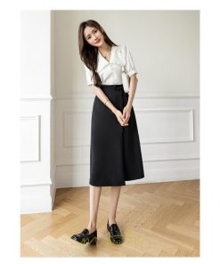 スカート | ひざ丈 ひざ下 ハイウエスト Aライン レディース エレガント レトロ風 着痩せ 上品 トレンド ゆったり 女子会 OL フォーマル 通勤 ビジネス 就活