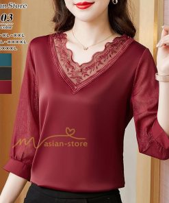 ｔシャツ・カットソー | Tシャツ レディース 7分袖 七分袖 カジュアル Vネック おしゃれ 女性用 シンプル 無地 ブラック 着痩せ レース付き シフォンシャツ 母の日 20代30代40代50代