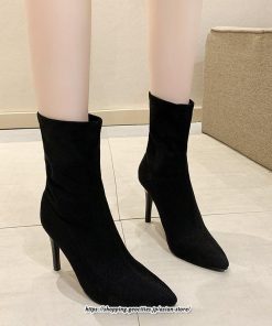 ブーツ | ハイヒール 10cmヒール 黒 レディース ポインテッドトゥ ピンヒール パンプス スエード調 可愛い おしゃれ 靴 秋 通勤 冬 美脚 高級感