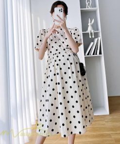 ワンピース | マタニティレディース 着痩せ ゆったり 半袖 ドット柄 妊婦服 マタニティウェア 上品 サマー マタニティ お出かけ カジュアル 膝丈