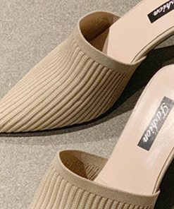 パンプス | 靴 ヒールサンダル ミュールパンプスサンダル レディース かかとなし春夏 ポインテッドトゥ サボサンダル